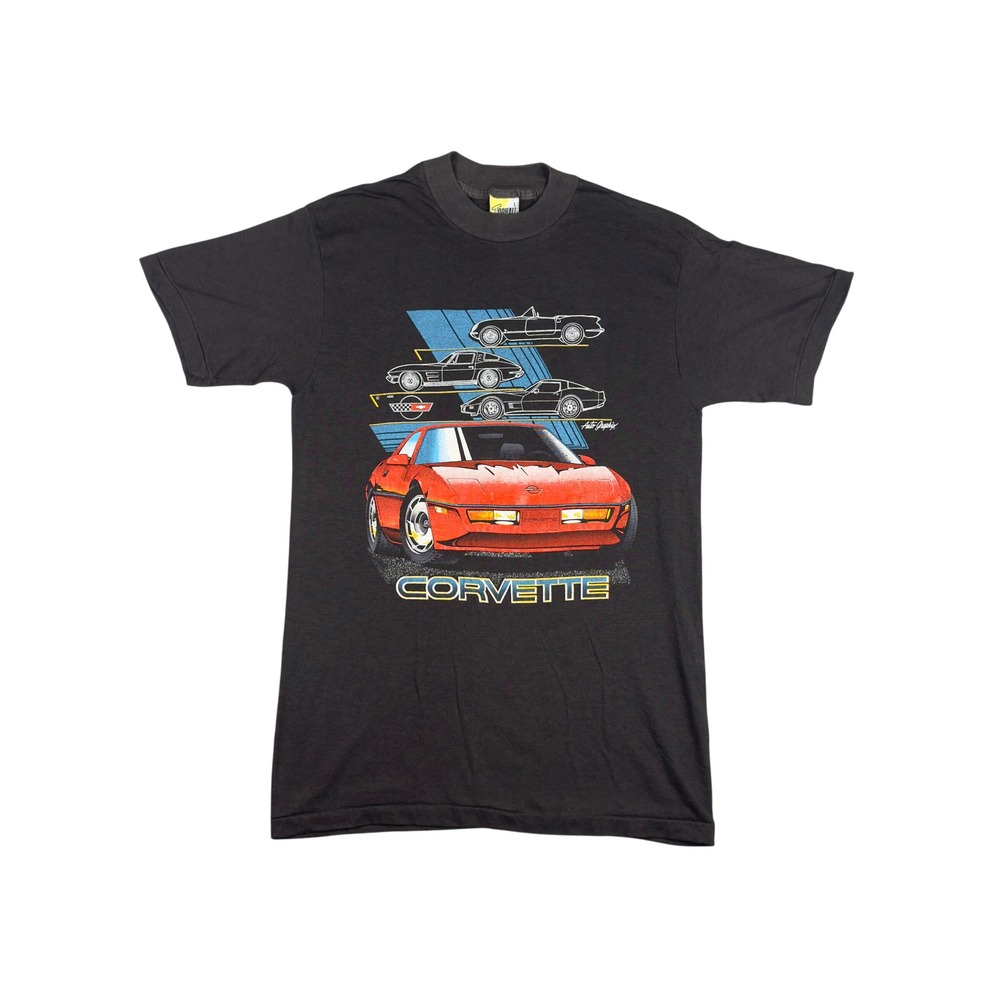 Vtg 80s Chevrolet Corvette Auto Graphix T Shirt L (Fits S) Black Single Stitch